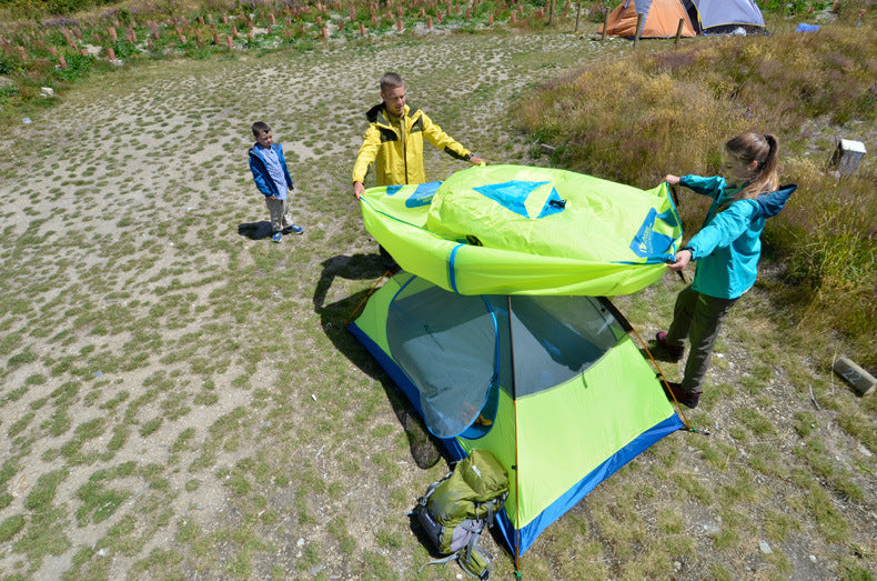 Tente double avec mât en aluminium pour camping en plein air