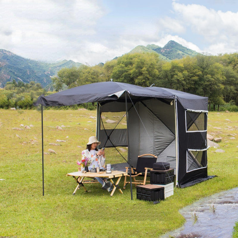 Tente Polyvalente à Double Couche avec Extension Coffre : Abri Compact et Multifonctionnel pour le Camping