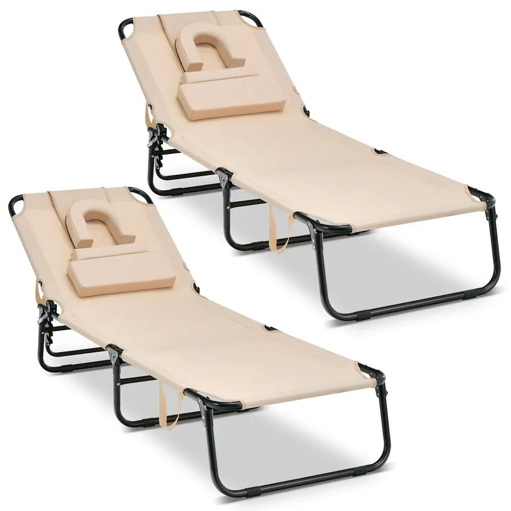 Lot de 2 Chaises Longues Réglables avec Cavité Faciale et Oreillers