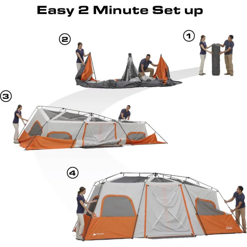 Tente cabine instantanée Ozark Trail pour 5/8 personnes avec lumières LED intégrées, 3 pièces