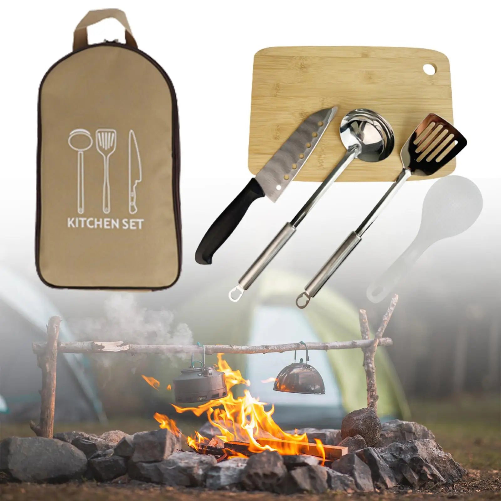 Ensemble d'Ustensiles de Cuisine pour Camping en Plein Air